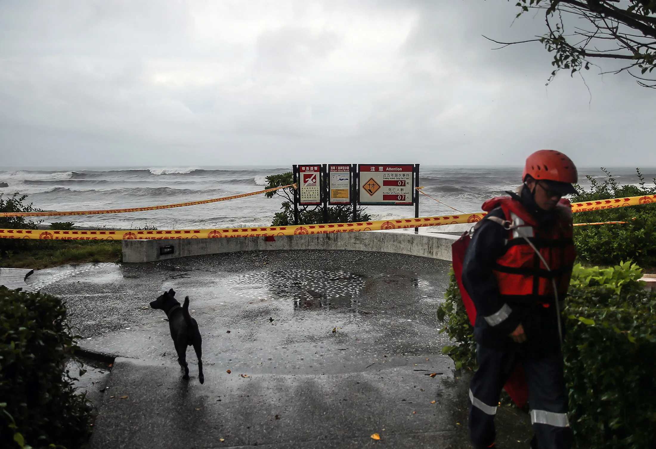 A Taiwanese coast guard keeps watch on the coastline of Yilan as typhoon Nepartak approaches the east of Taiwan on July 7, 2016 in Yilan, Taiwan.
