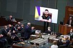 Volodymyr Zelenskiy addresses Parliament, in Canberra, Australia, on on March 31.