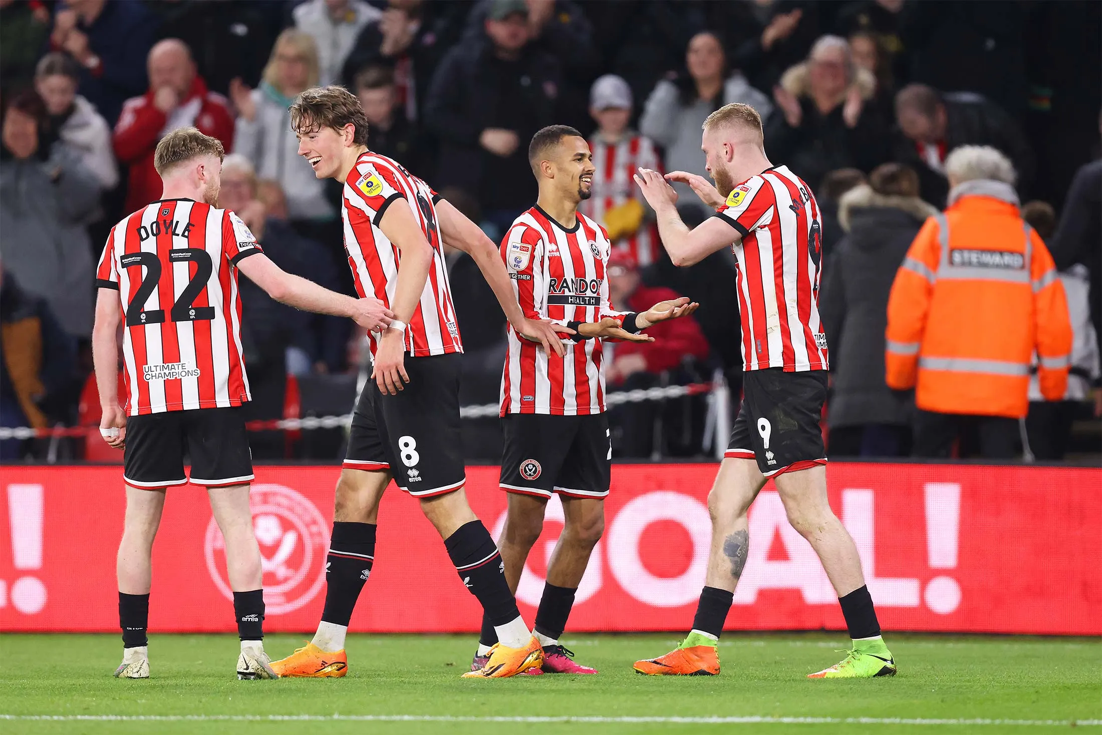 Sheffield United players celebrate&nbsp;during a match&nbsp;in Sheffield, England,&nbsp;on April 26.