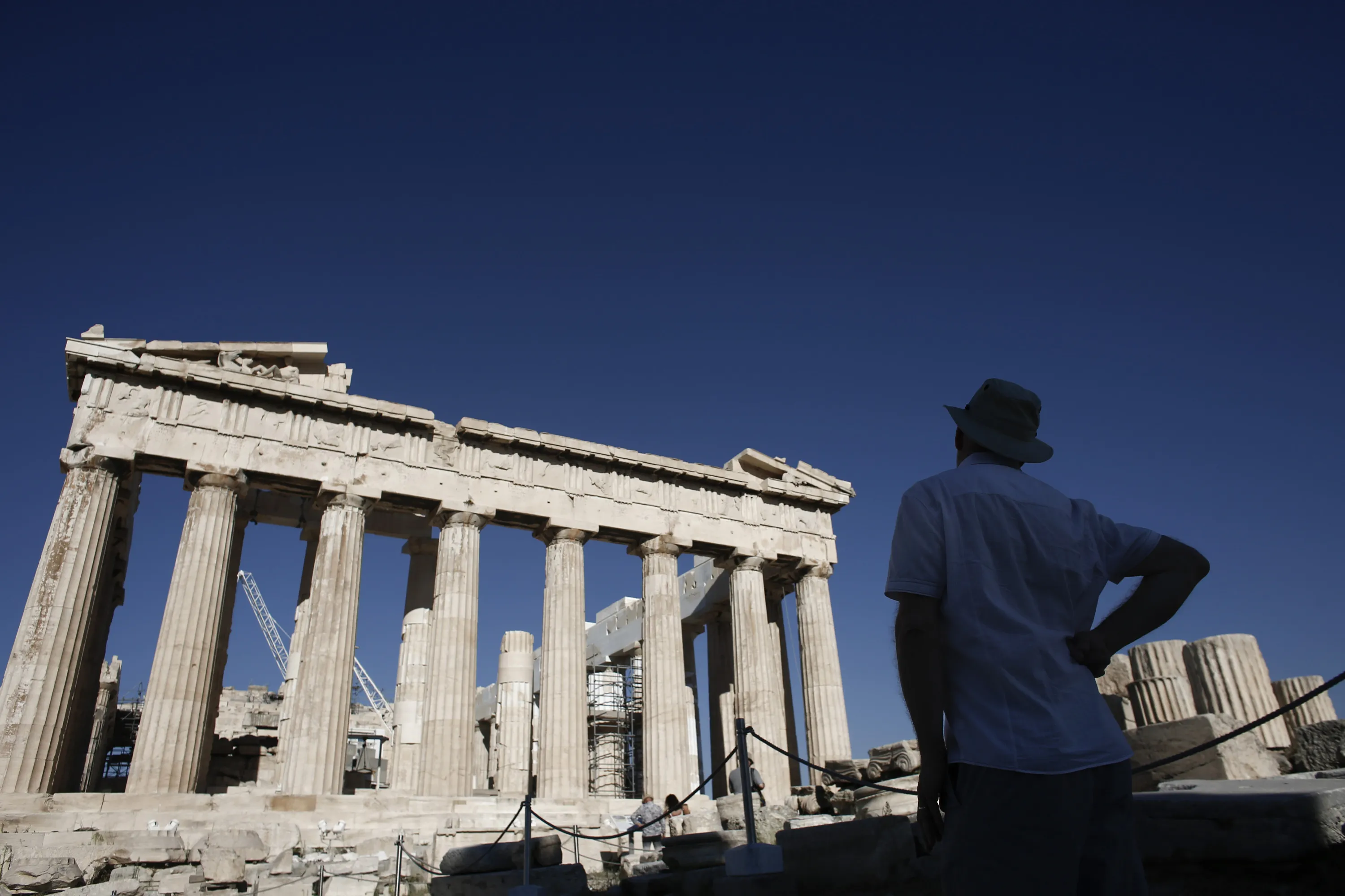 Tourists at the Acropolis in Athens.