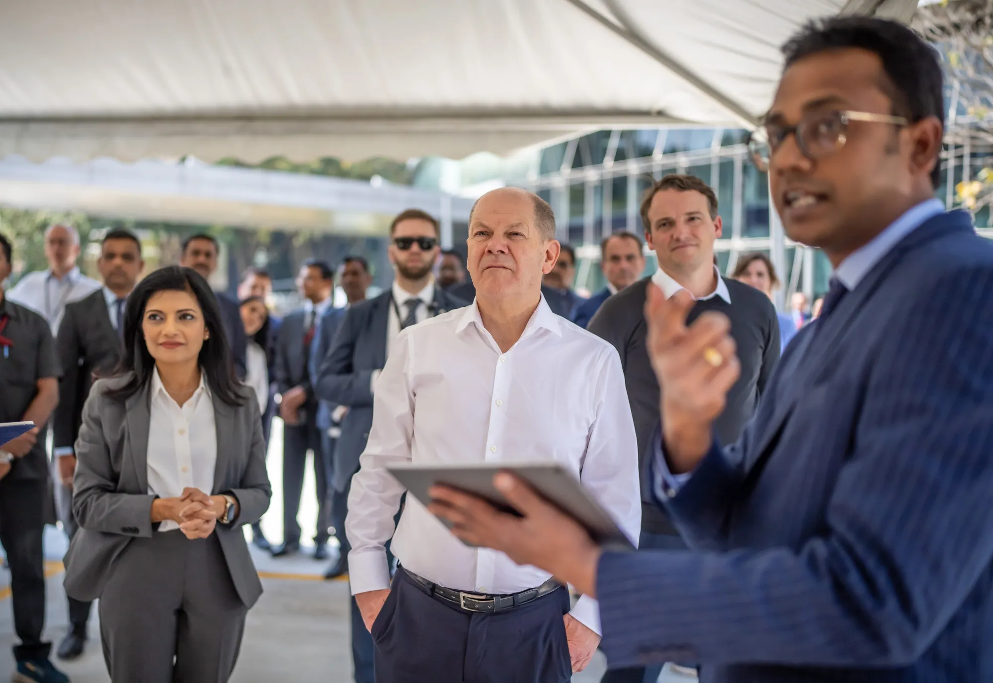 Olaf Scholz visits the Indian branch of SAP Labs India, Feb 26.
