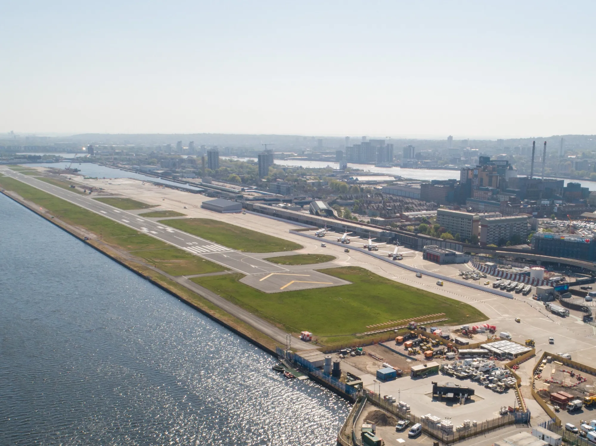 Aerial Views Of London City Airport & Canary Wharf District