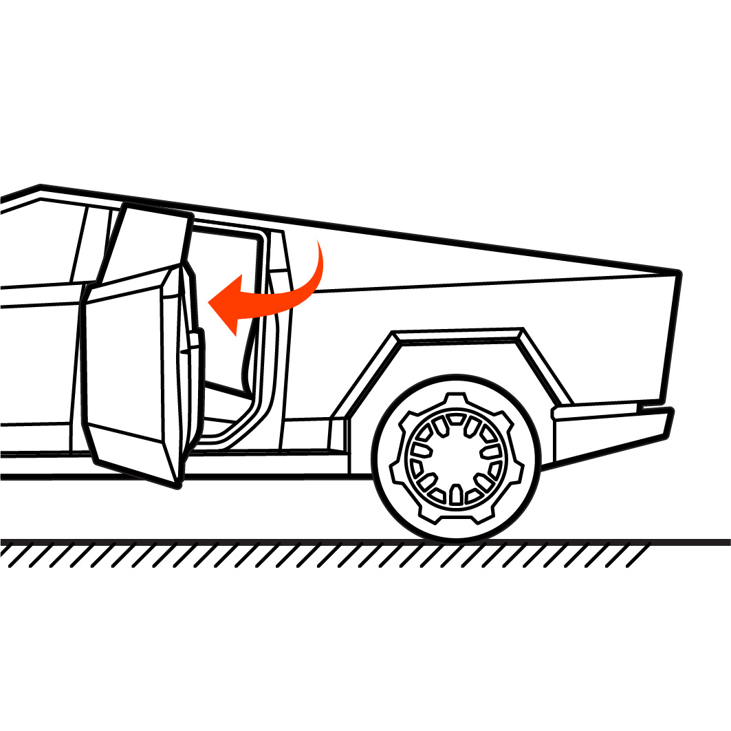 Exterior view of the back door swinging open