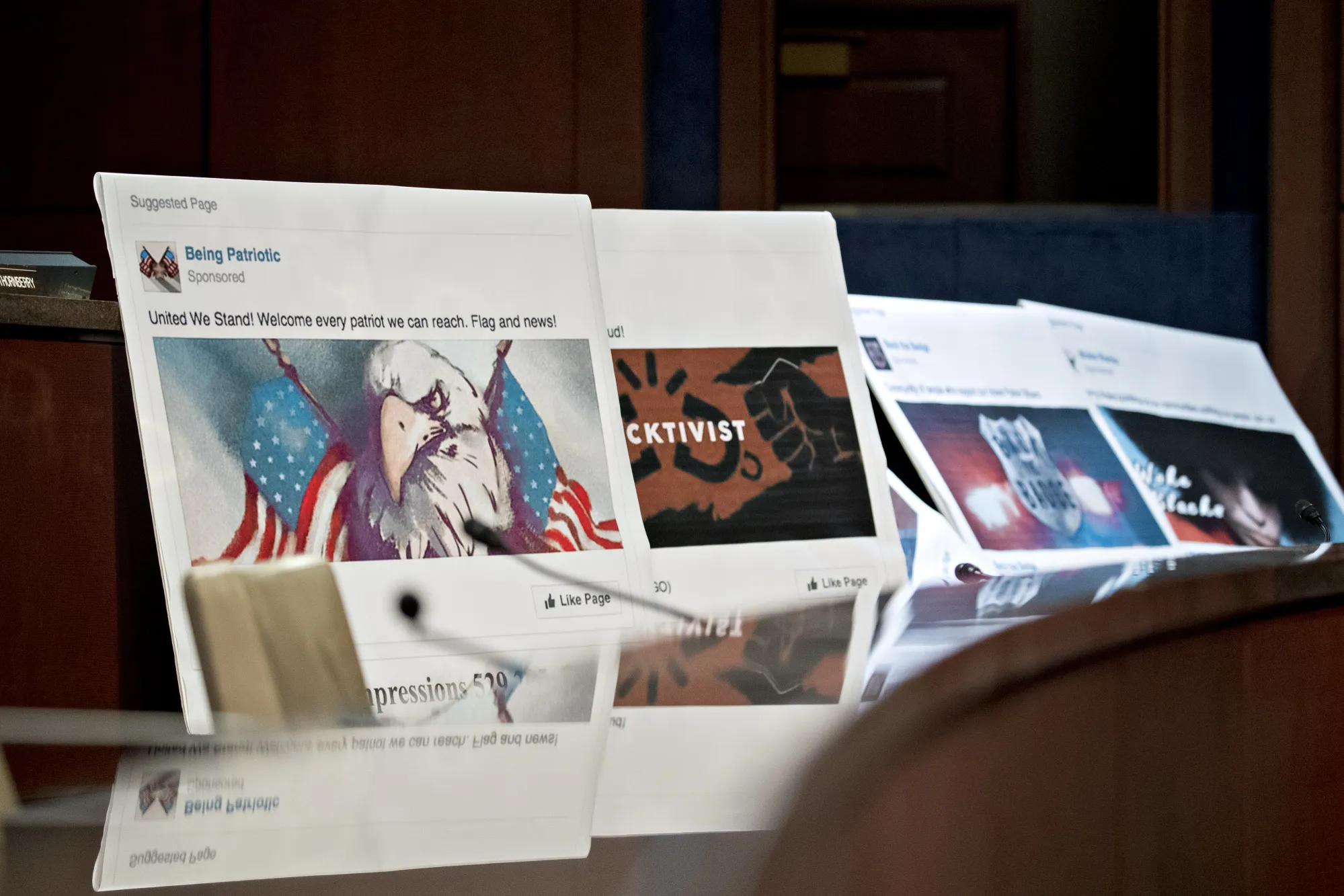 Displays showing social media posts are seen during a House Intelligence Committee hearing in Washington, D.C.,&nbsp;on&nbsp;Nov. 1.&nbsp;