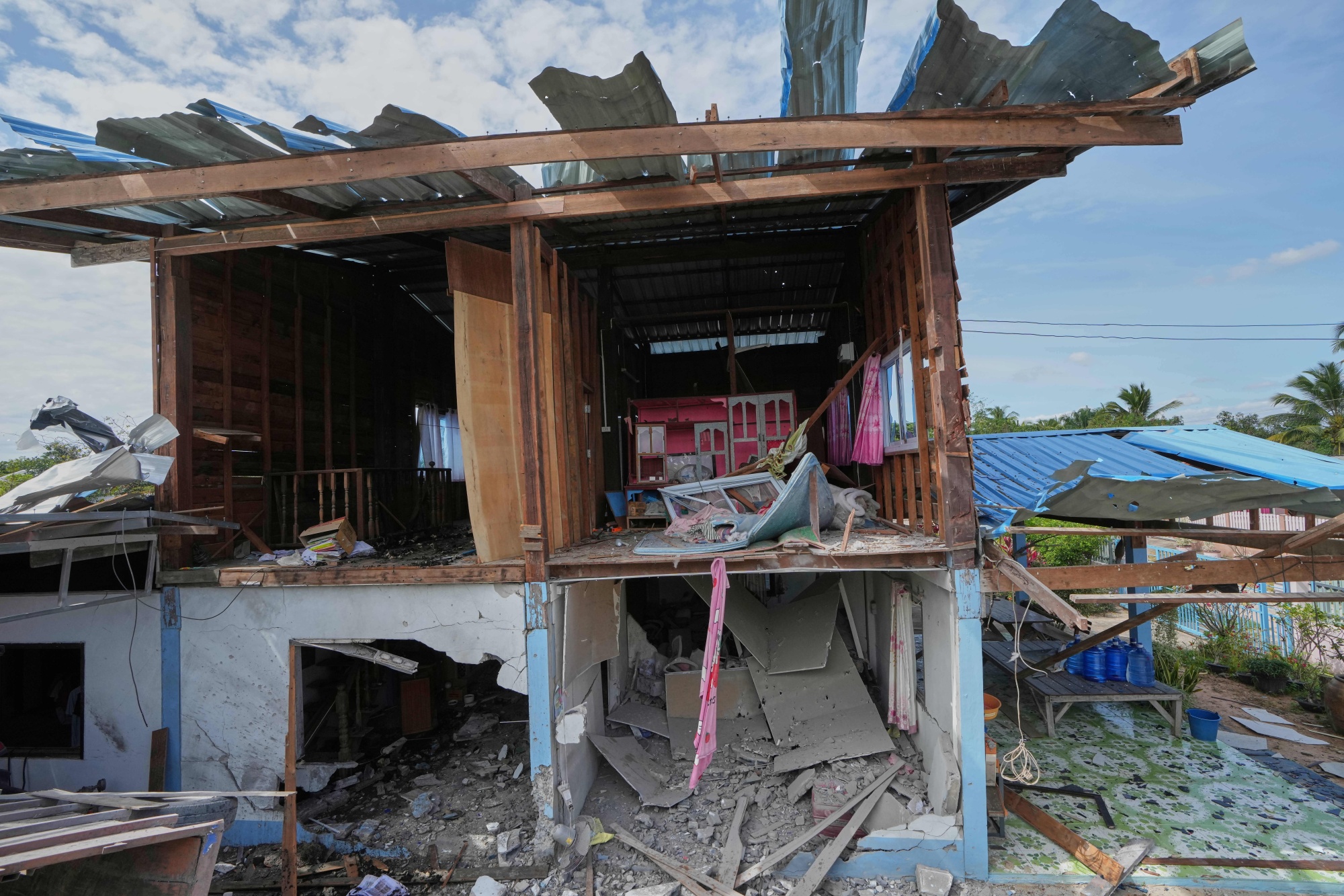 A damaged property near the border with Cambodia, in Sisaket province, Thailand, on Dec. 14. Photographer: Sakchai Lalit/AP Photo