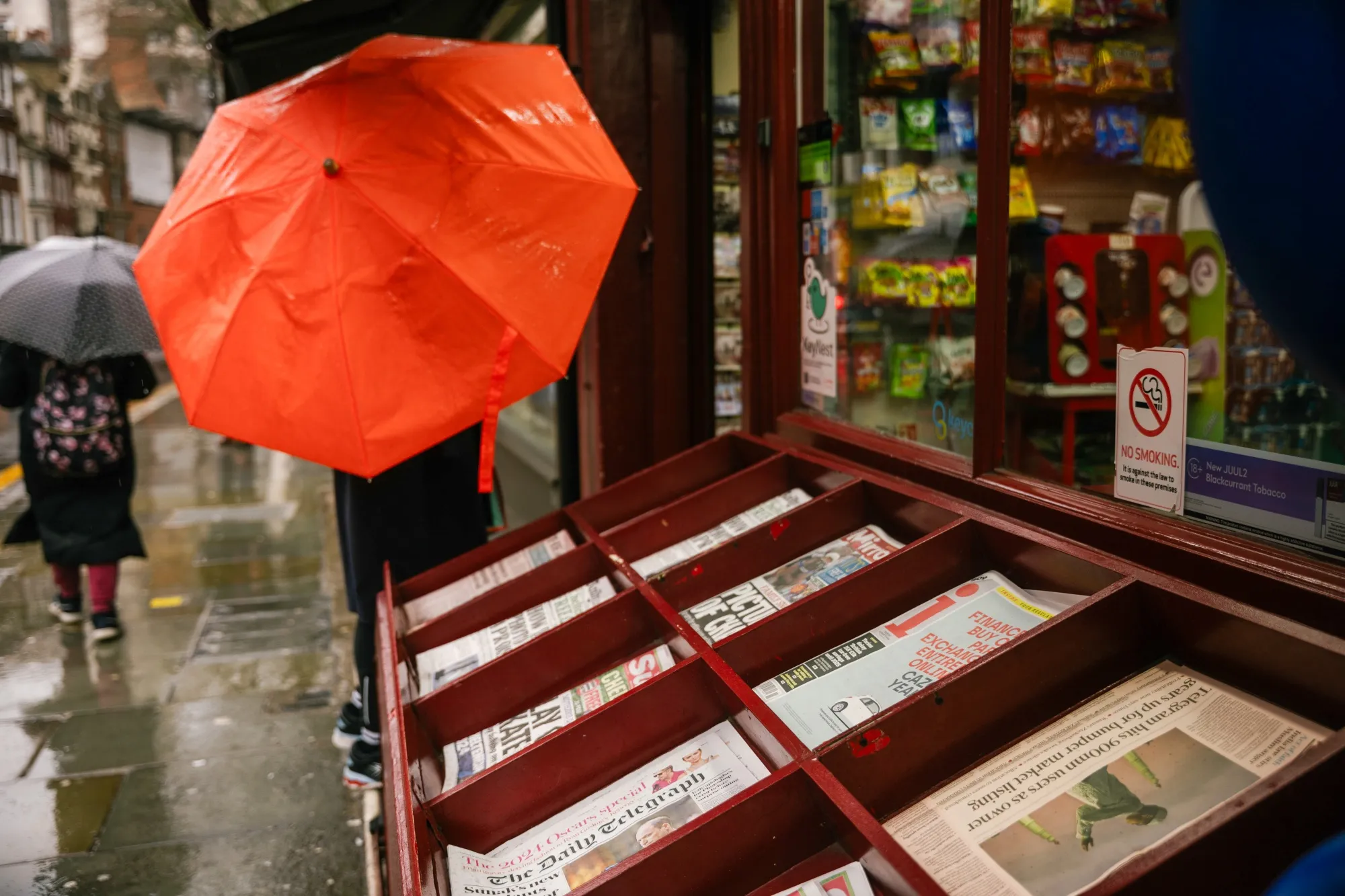 A newsstand in London.