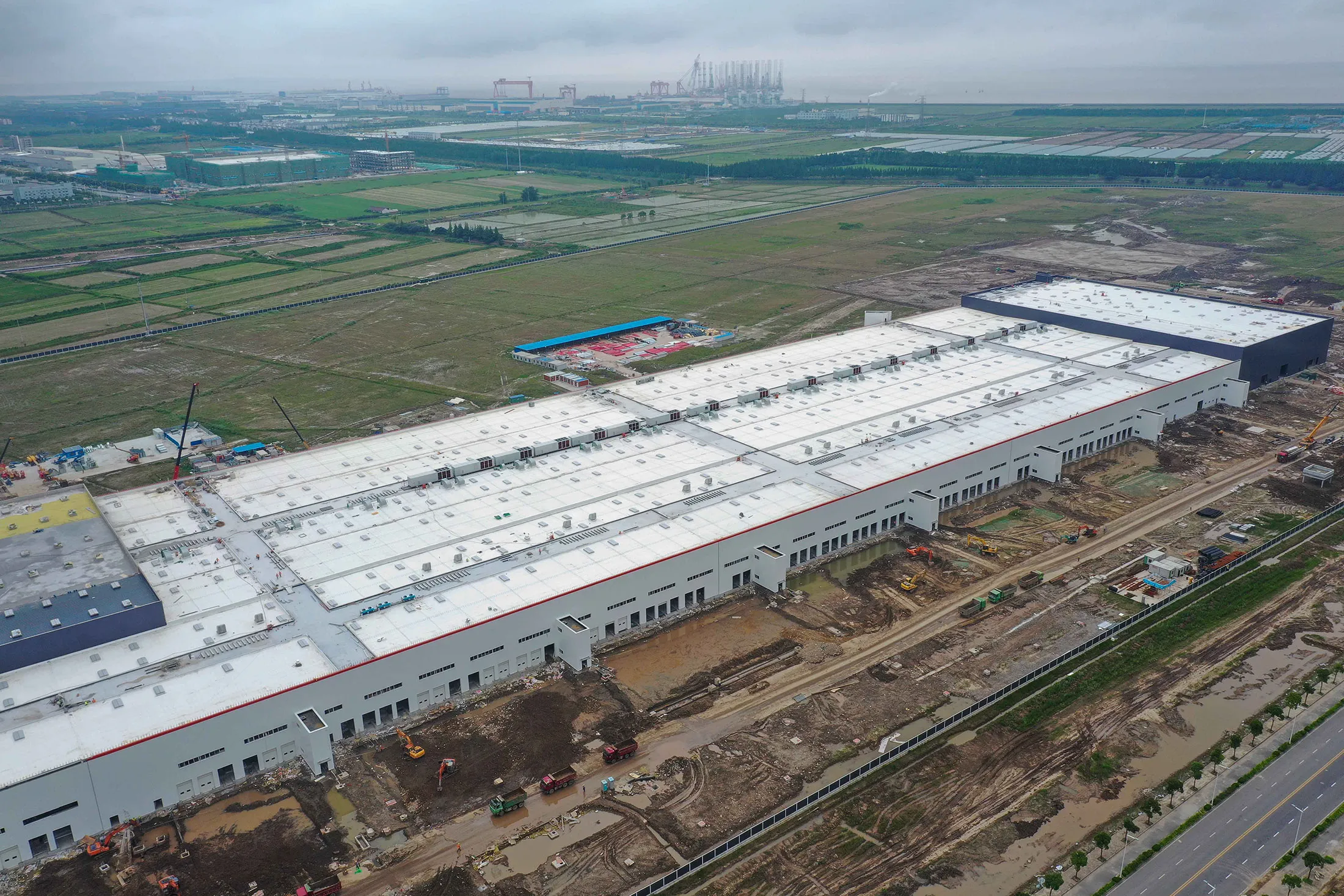 The Tesla factory under construction in Shanghai on July 16.