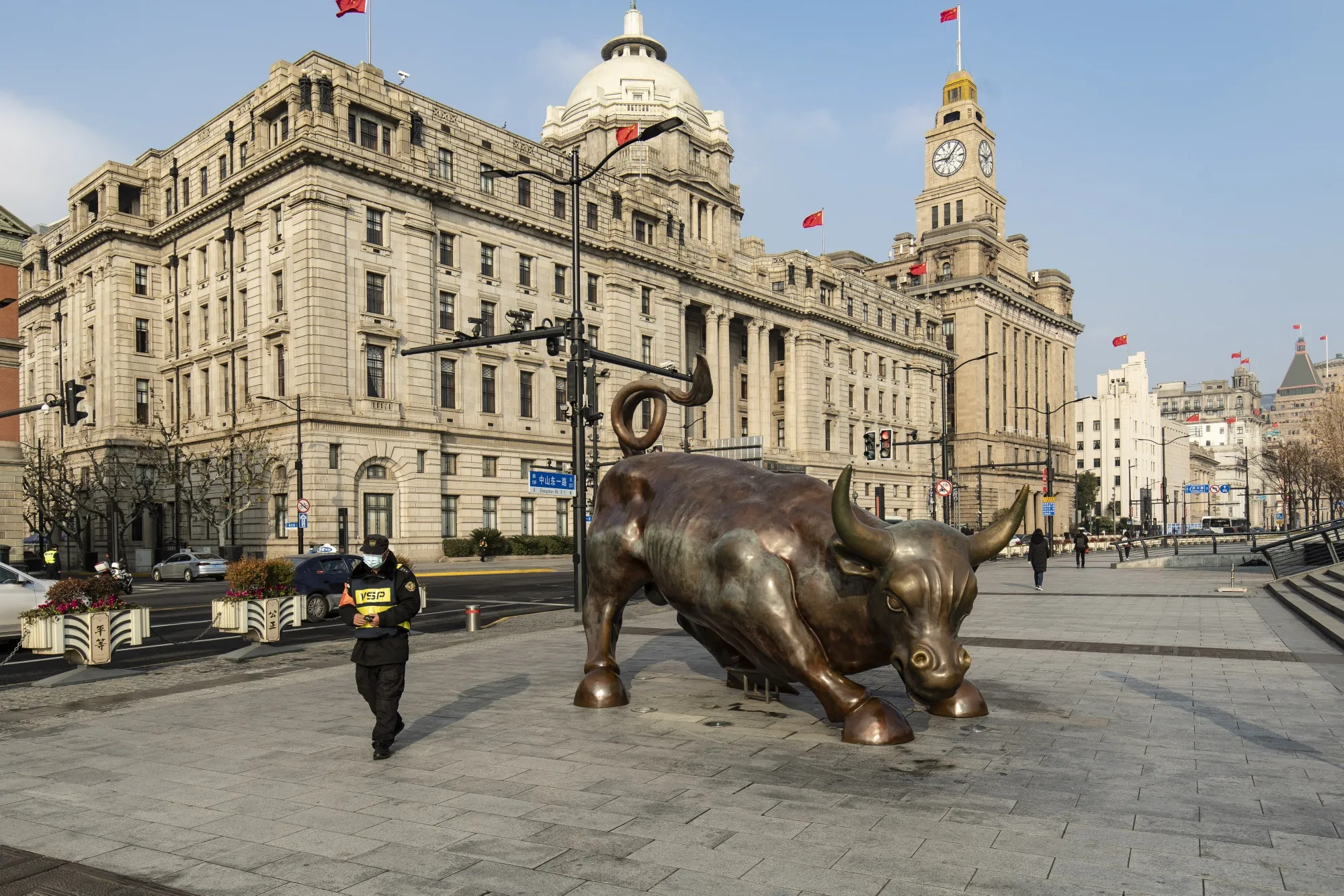 The Bund Bull statue in Shanghai.