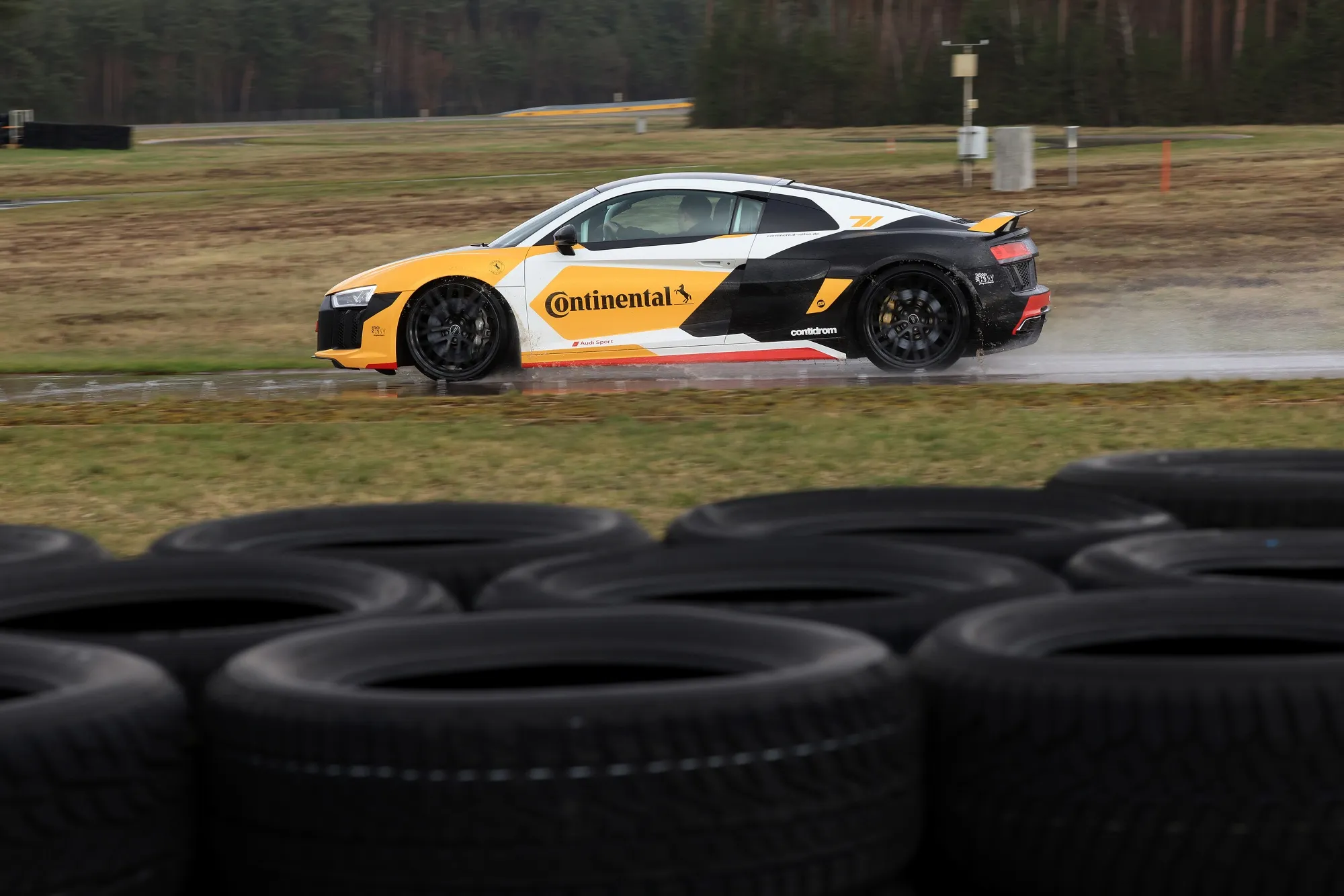 Automobile tires tested at the Continental AG Contidrom tire test facility in Wietze, Germany.