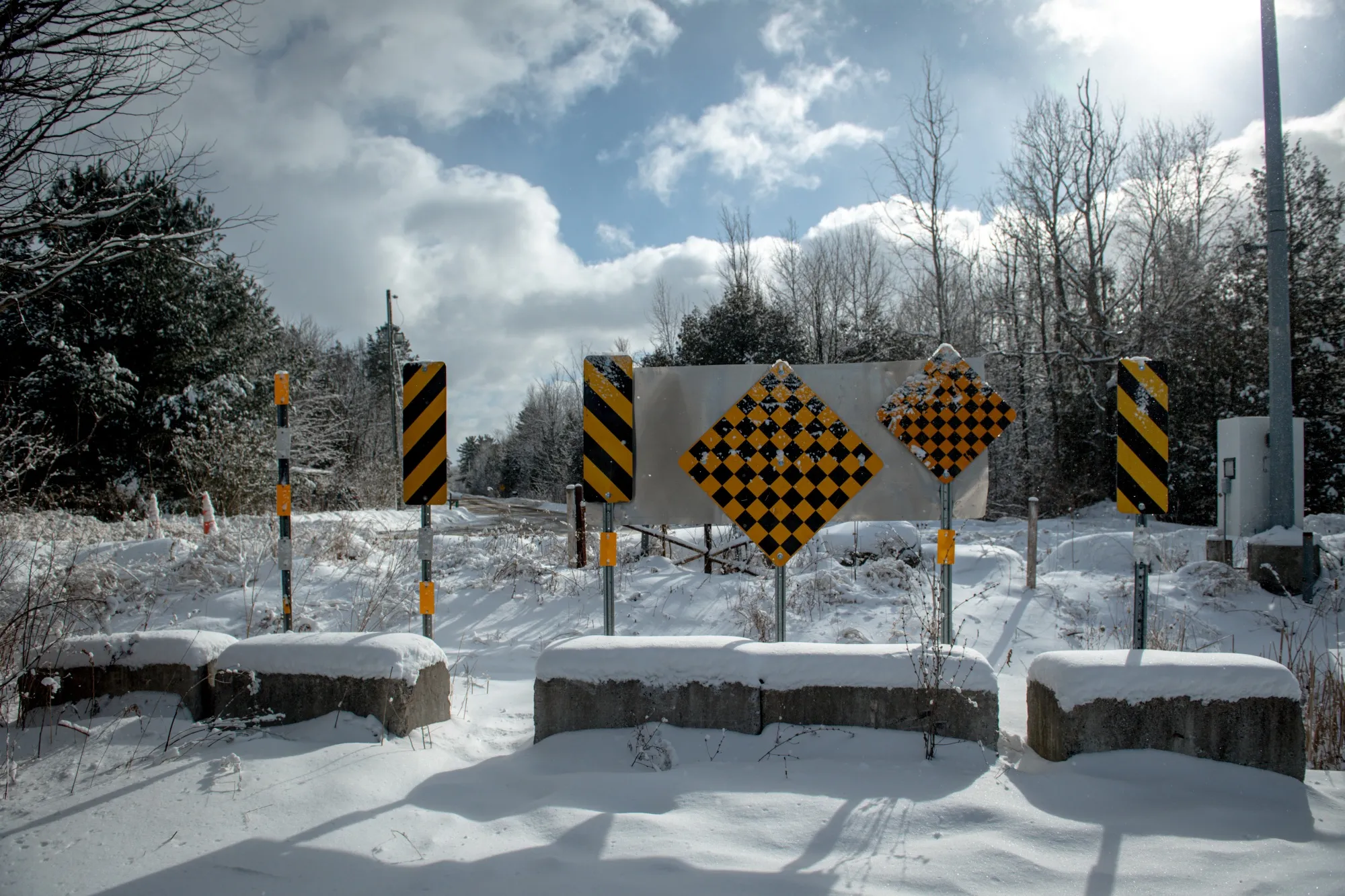 Roxham Road at the Canada-US border in St-Bernard-de-Lacolle, Quebec, Canada.