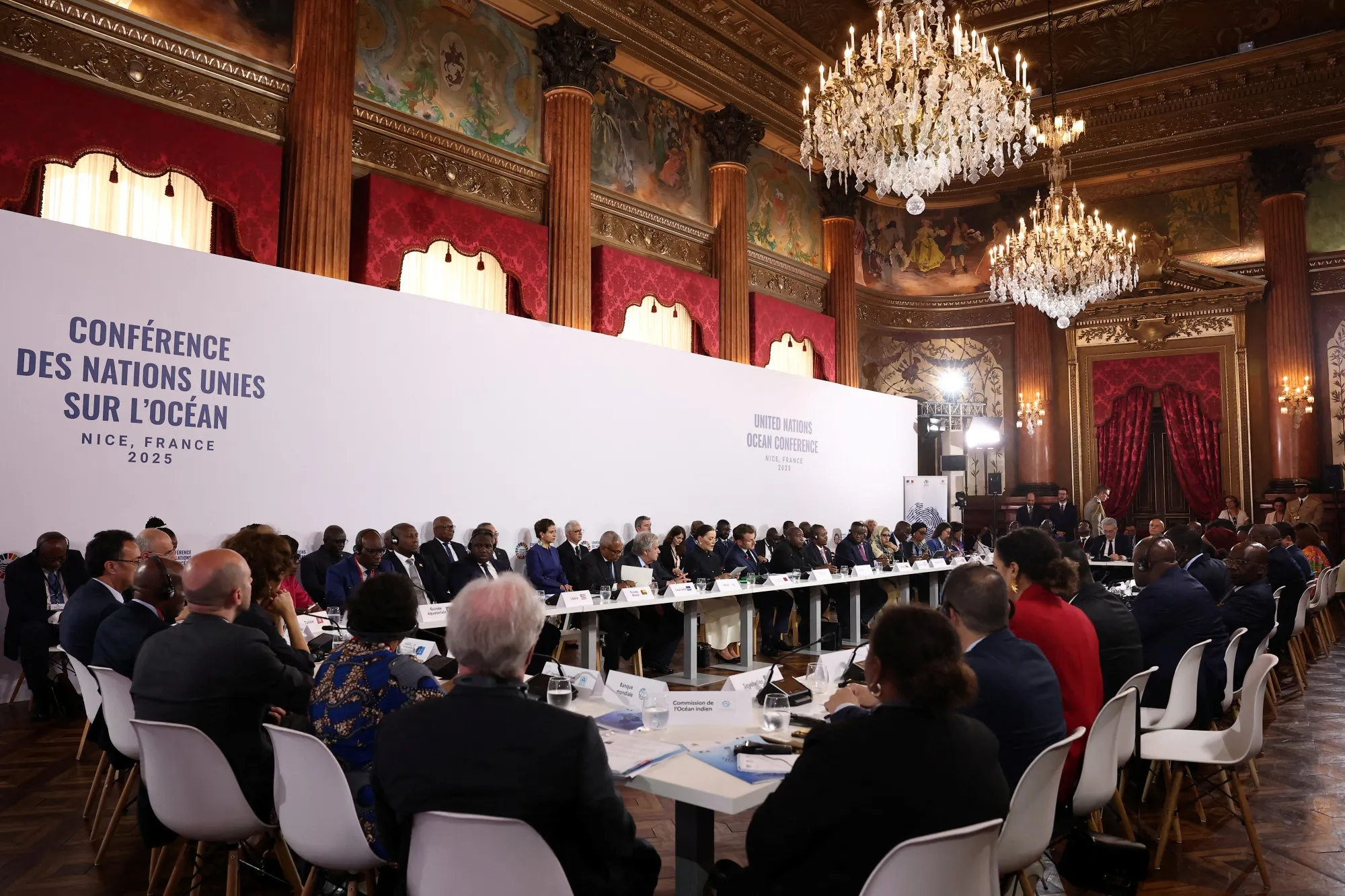 Participants attend&nbsp;a panel discussion during the United Nations Ocean Conference (UNOC3) in Nice, France, on June 9.