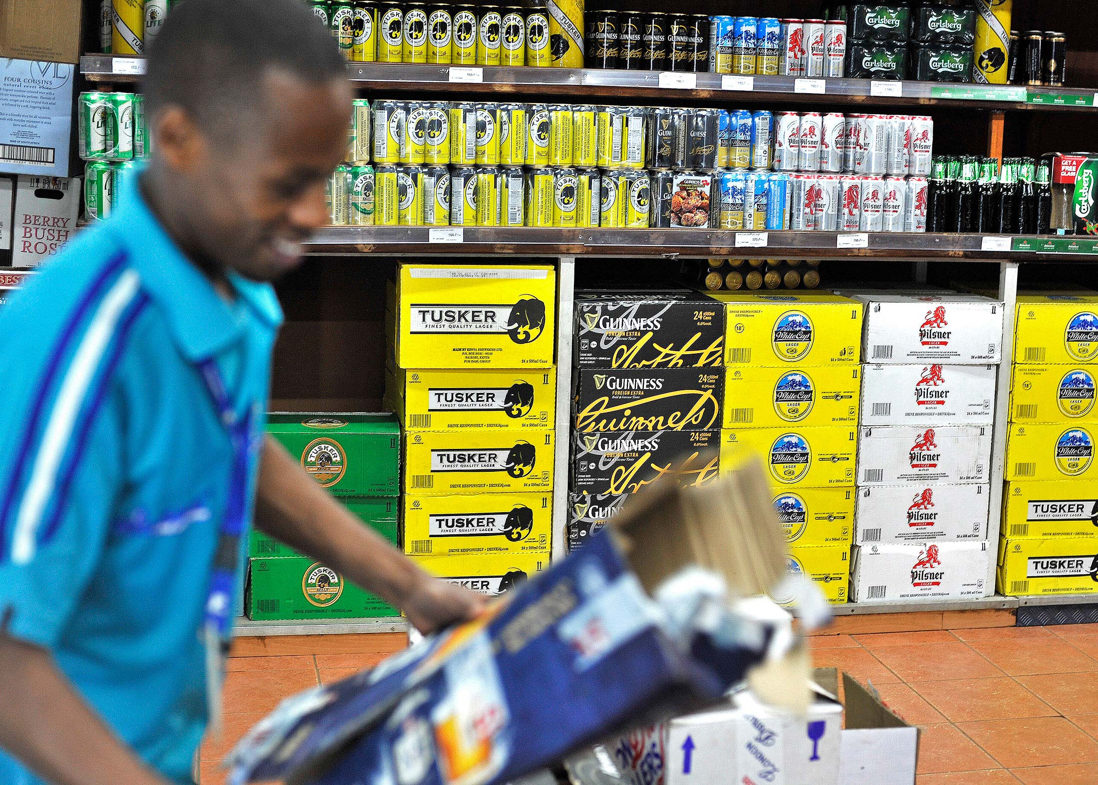 The beer aisle at a Nakumatt Holdings supermarket in Nairobi.