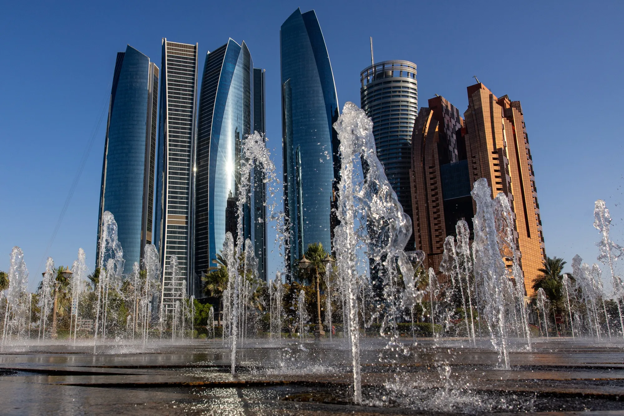 The Etihad Towers surrounded by residential and commercial properties in Abu Dhabi, UAE.&nbsp;