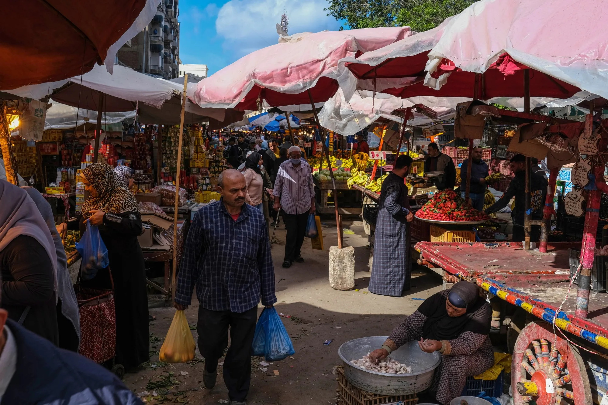 Shoppers at a food market in Alexandria, Egypt.