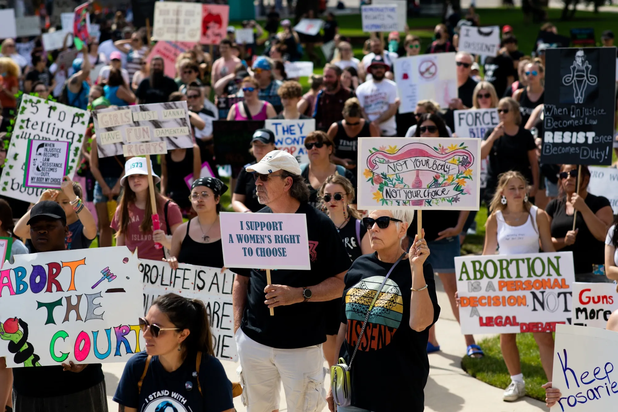 Abortion rights demonstrators during a national day of protest in Lansing, Michigan, on July 4.