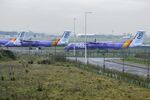 Flybe passenger aircraft on the tarmac at Exeter Airport, Exeter, UK.