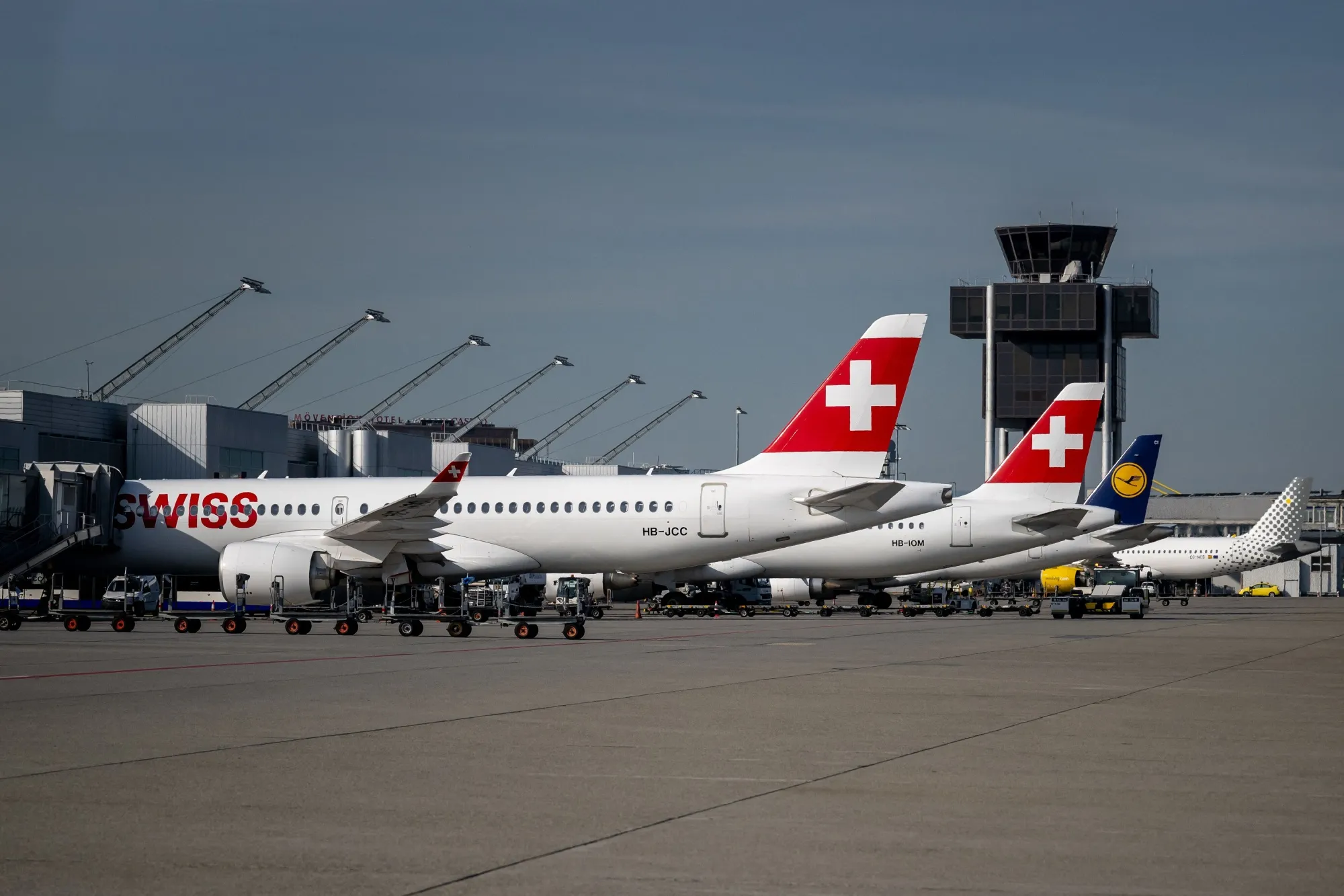 Swiss passenger jets in Geneva.