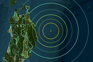 A United States Geological Survey 'shake map' of the estimated 7.4 magnitude earthquake off Japan’s northeast coast, on April 20.