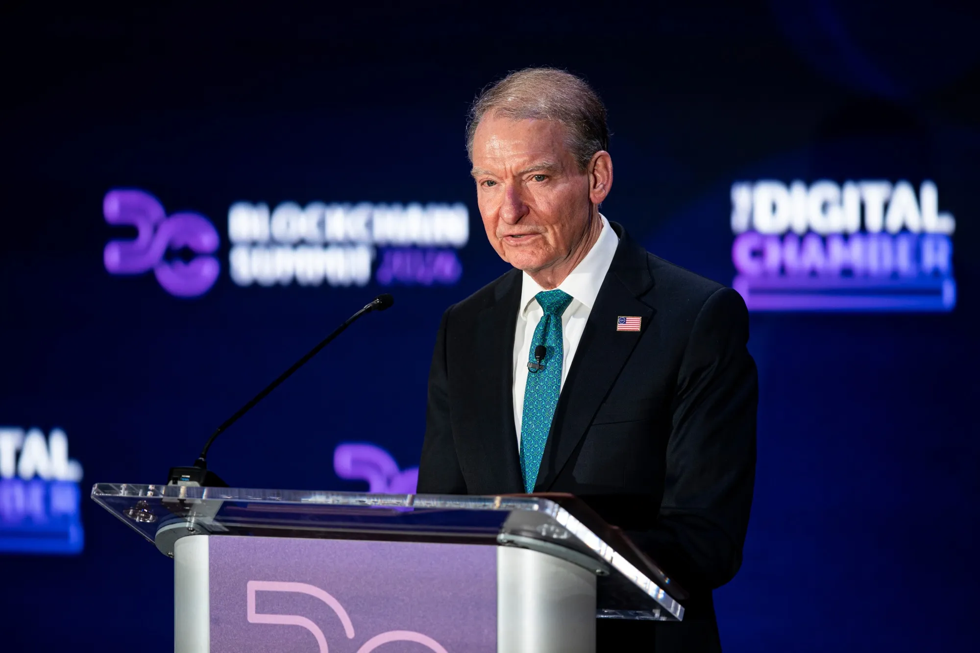 Paul Atkins speaks during the DC Blockchain Summit in Washington on March 17.