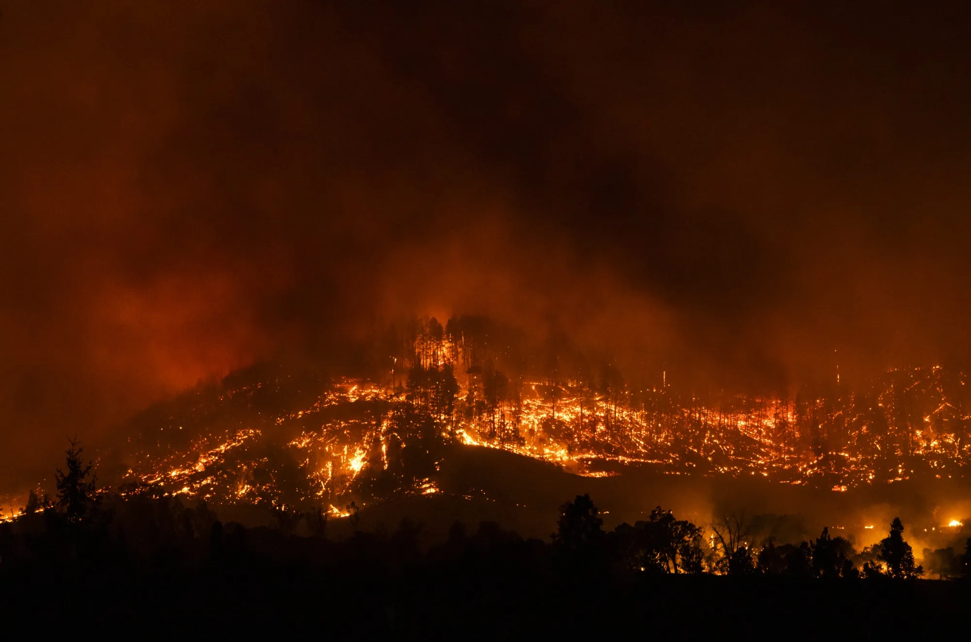A hillside burns during the Glass Fire in Napa County, California,&nbsp;Sept. 27, 2020.&nbsp;