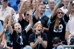 Carolina Panthers fans cheering during a game against the Detroit Lions in Charlotte, N.C.