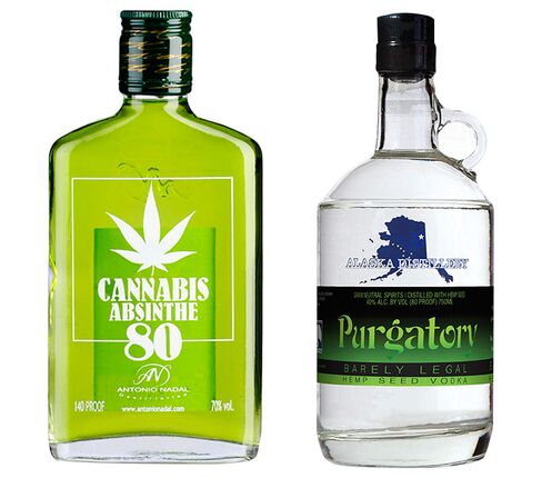 Absinthe Tunel Cannabis (left) and Alaska Distillery Purgatory hemp seed vodka.
