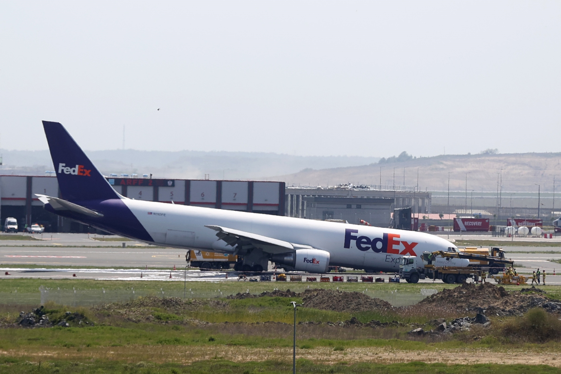 A Fedex cargo jet landed on its nose at Istanbul Airport in Istanbul, Turkey, on May 8.