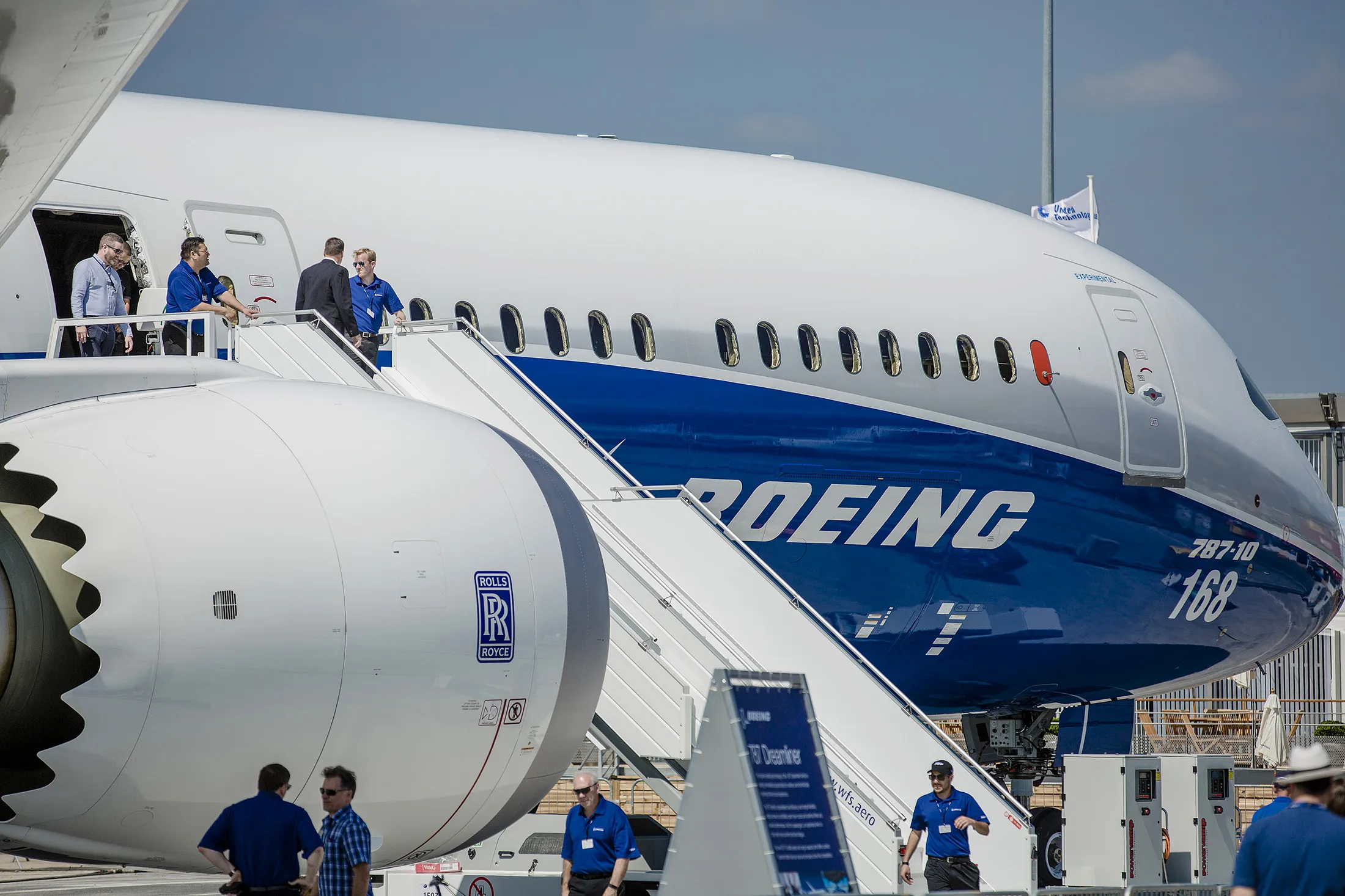 A Boeing Co. 787 Max 10 aircraft stands on the tarmac ahead of the 53rd International Paris Air Show at Le Bourget, in Paris, France, on Sunday, June 18, 2017. The show is the world's largest aviation and space industry exhibition and runs from June 19-25.
