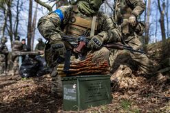 Ukrainian soldiers during military training at an undisclosed location in Poland.