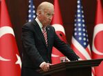 Joe Biden during a joint press conference with the Turkish Prime Minister in&nbsp;2016.