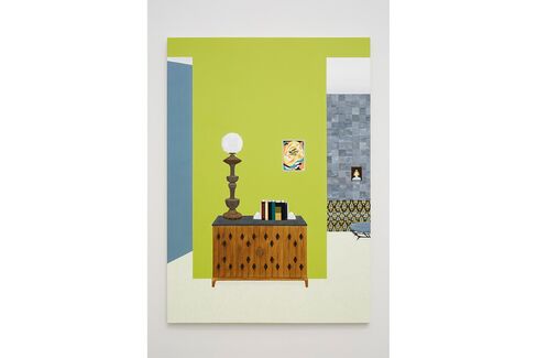 A painting by Becky Suss, 1919 Chestnut (Three Cities, Kiddush Hashem, Salvation, The Apostle, Mary, Nazarene) (2015), which Jack Shainman Gallery is bringing to Frieze.