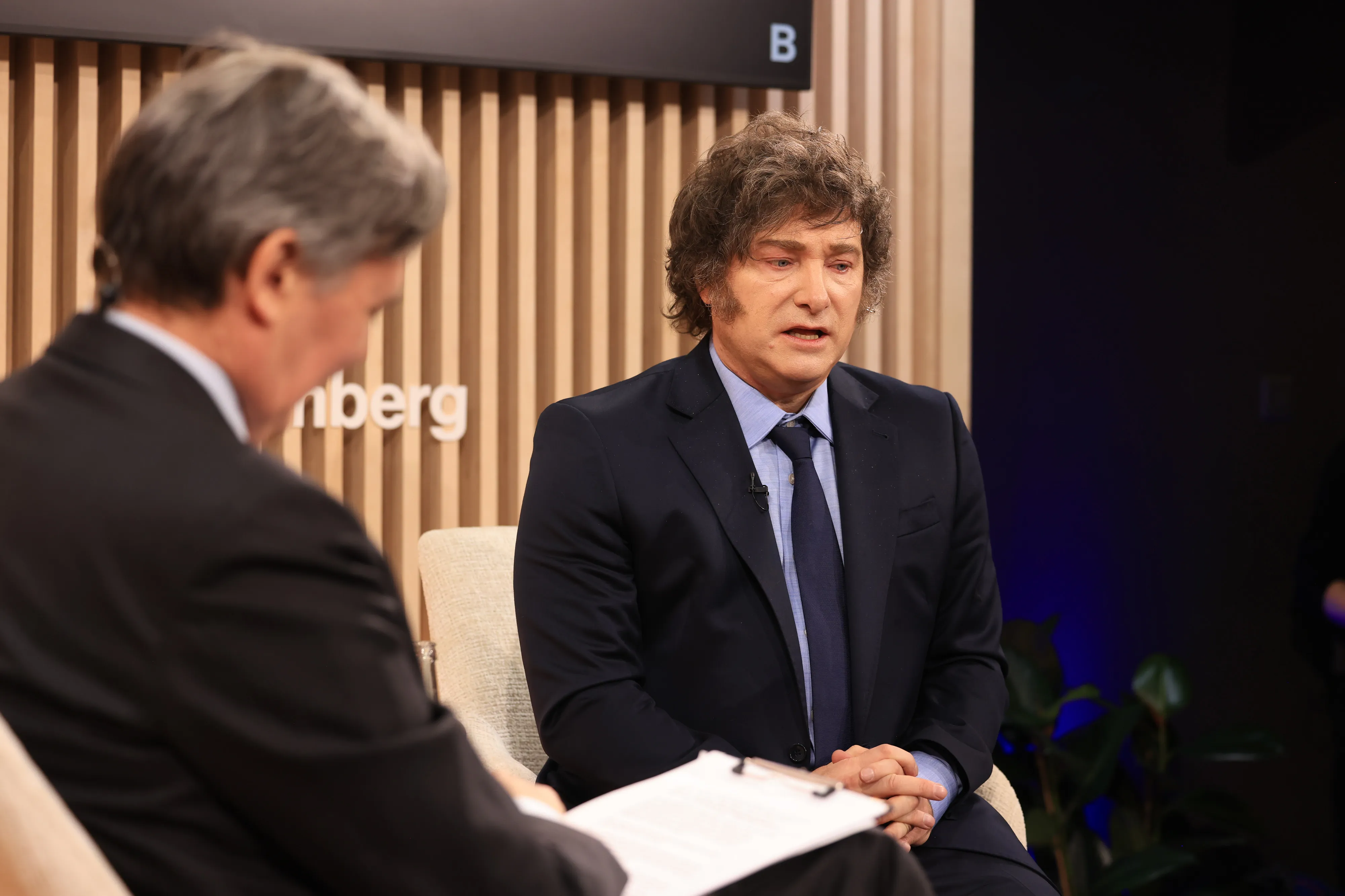 Javier Milei, Argentina's president, during an interview at Bloomberg House.