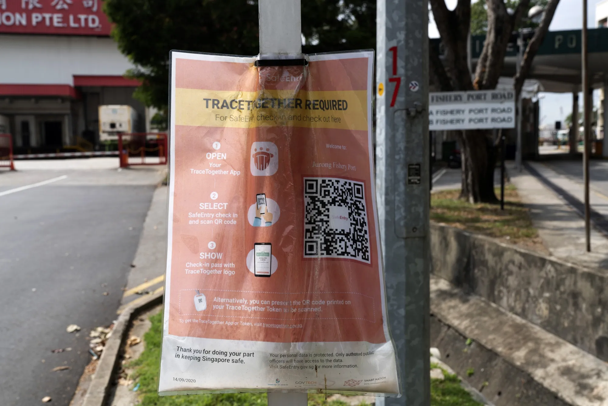A SafeEntry QR code outside the closed Jurong Fishery Port in Singapore, on July 26.