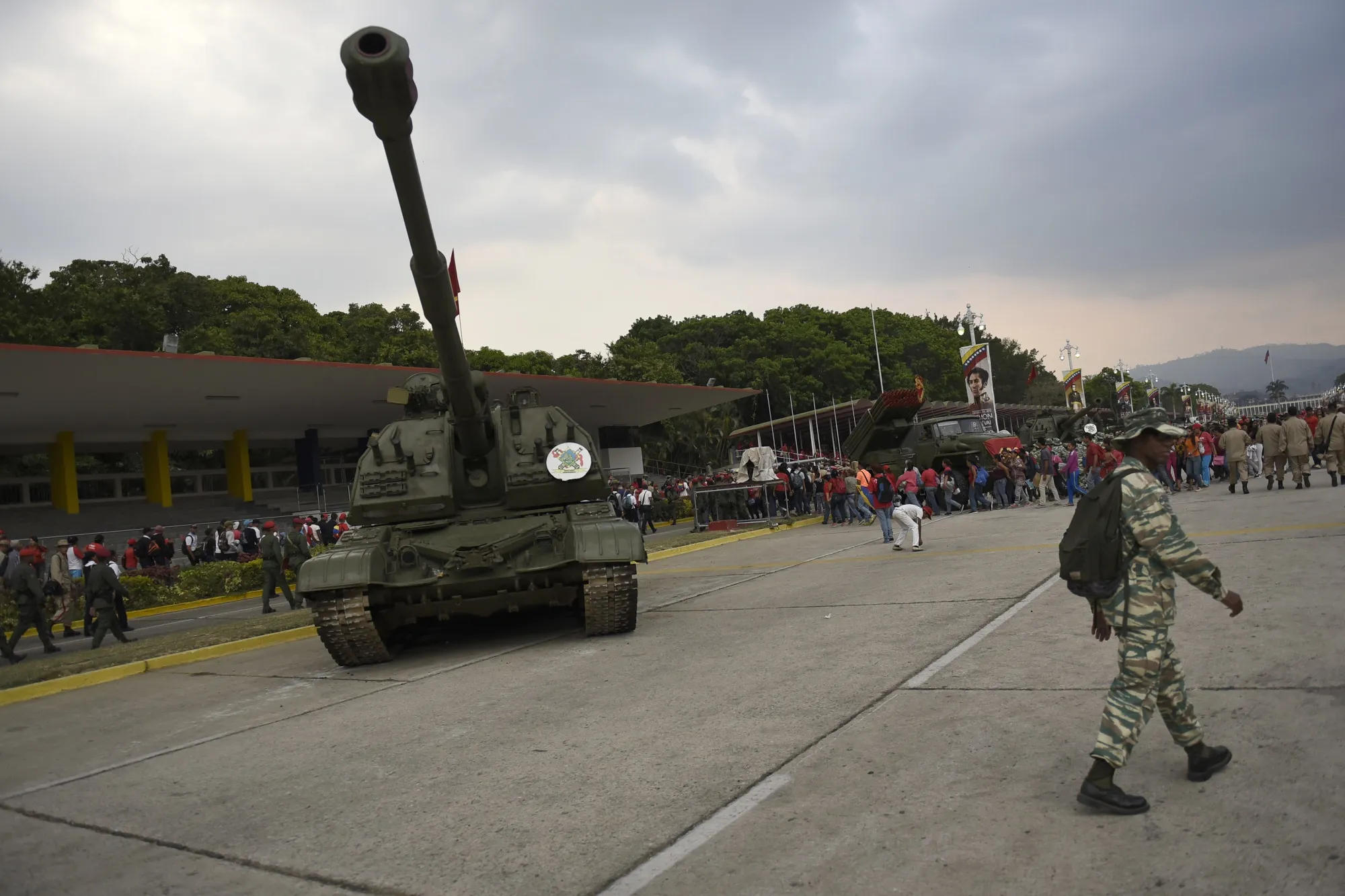 A tank sits&nbsp;in Caracas, Venezuela, on April 13.