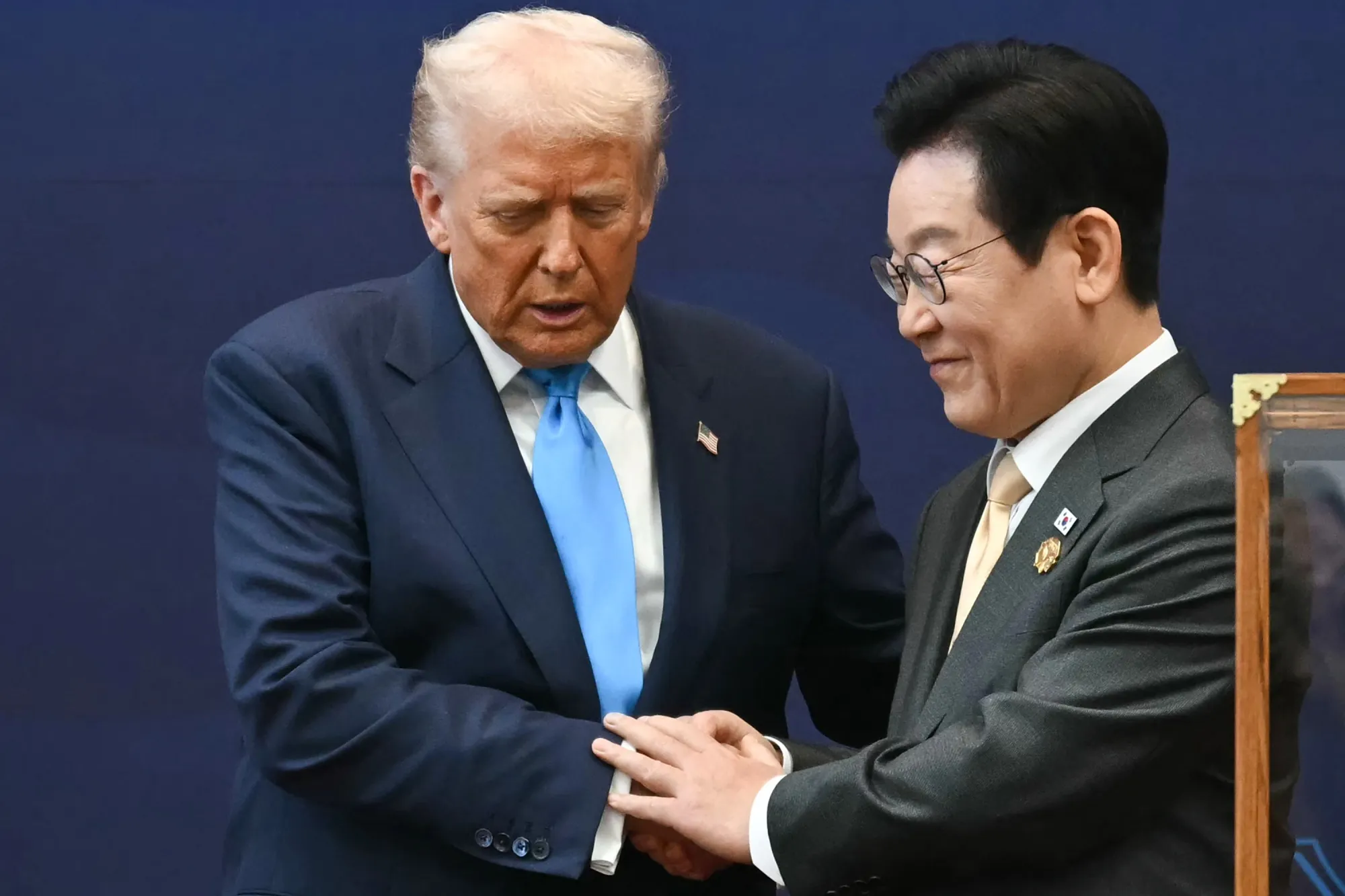 Donald Trump and Lee Jae Myung at the Gyeongju National Museum in Gyeongju, South Korea,&nbsp;on Oct.&nbsp;29.