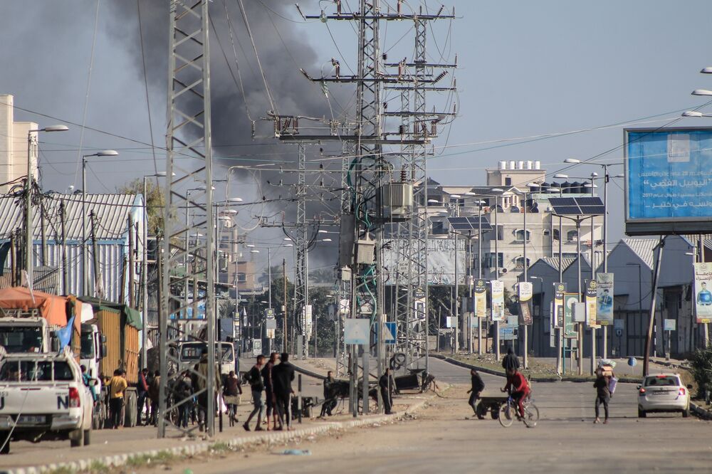 Smoke from Israeli airstrikes on Salah al-Din Road in central Gaza, on Thursday, Jan. 4, 2024. 
