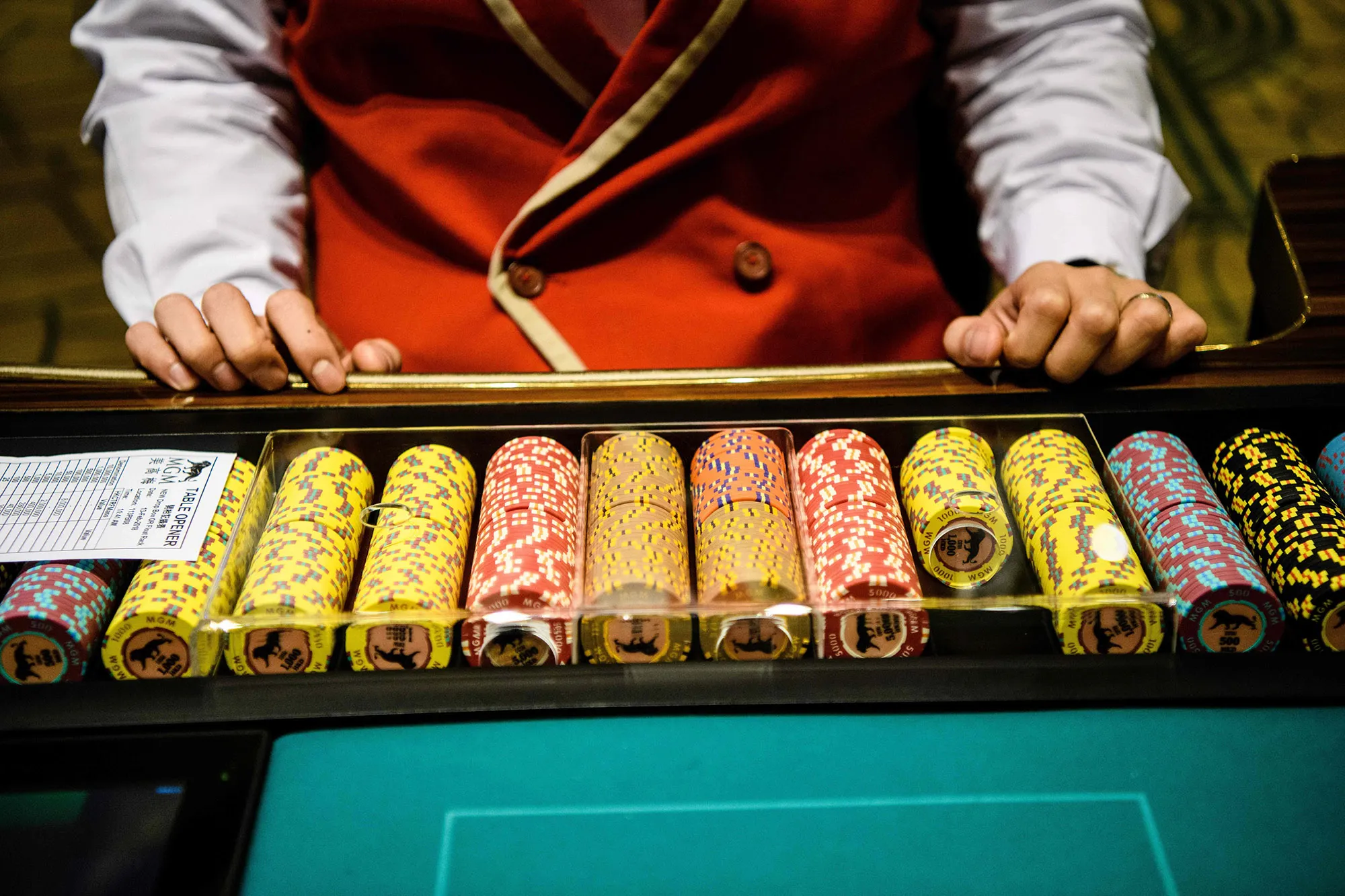 A member of staff prepares gambling chips at am MGM casino&nbsp;resort.