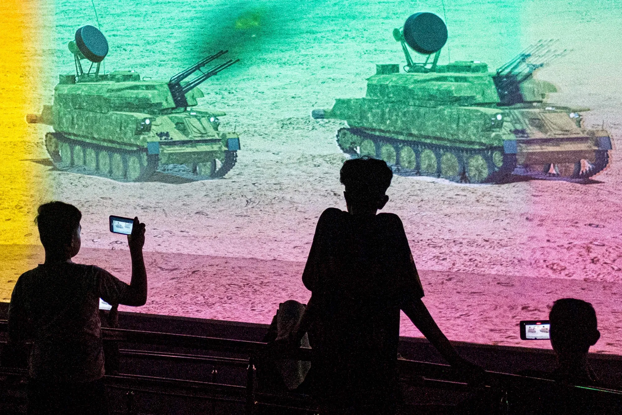 Youths attend a short documentary feature in Cairo last week with&nbsp;archival clips from the 1973 Arab-Israeli war&nbsp;