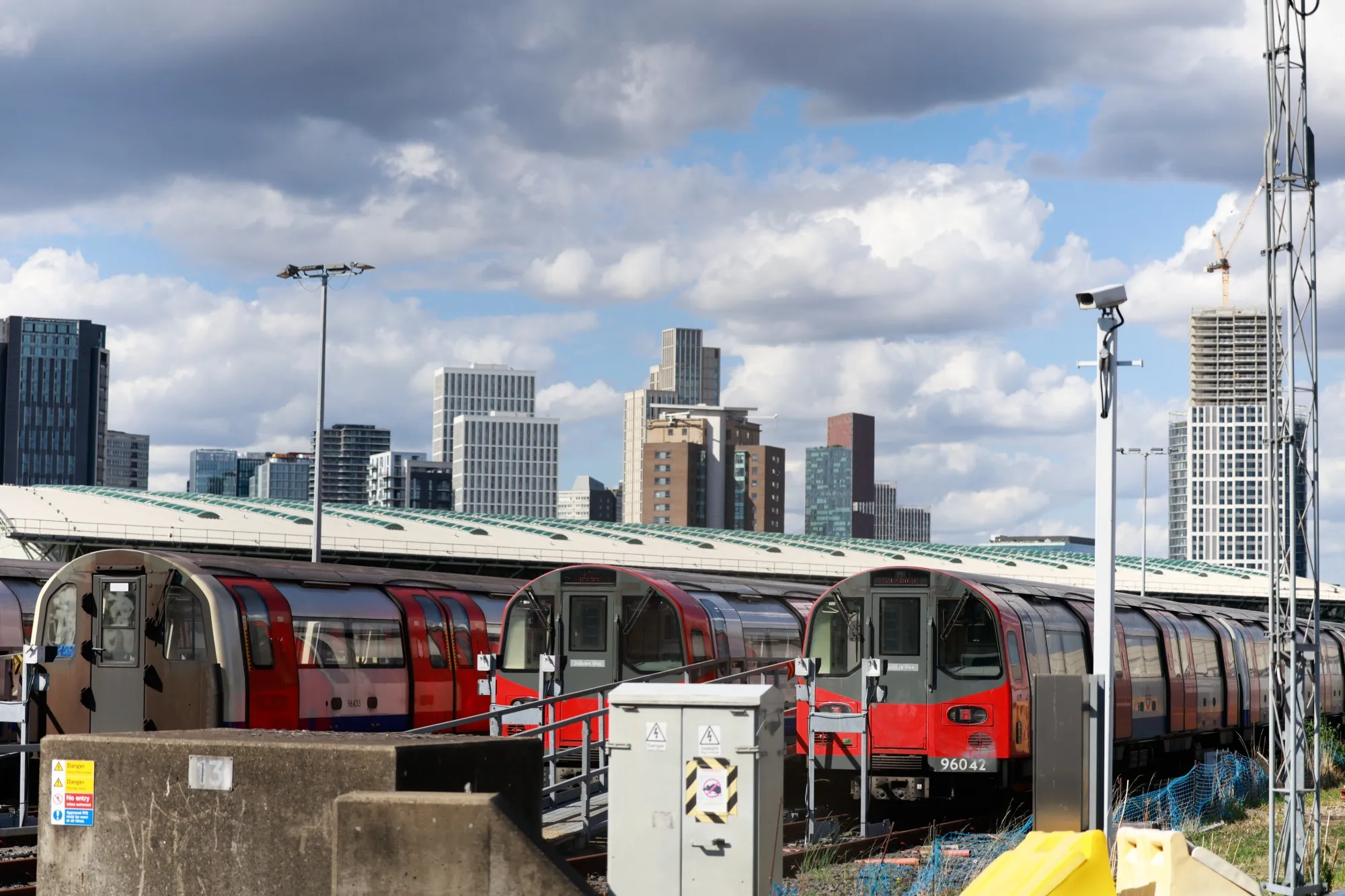 London Underground trains in a depot during a strike by Tube workers in London on Sept. 8.