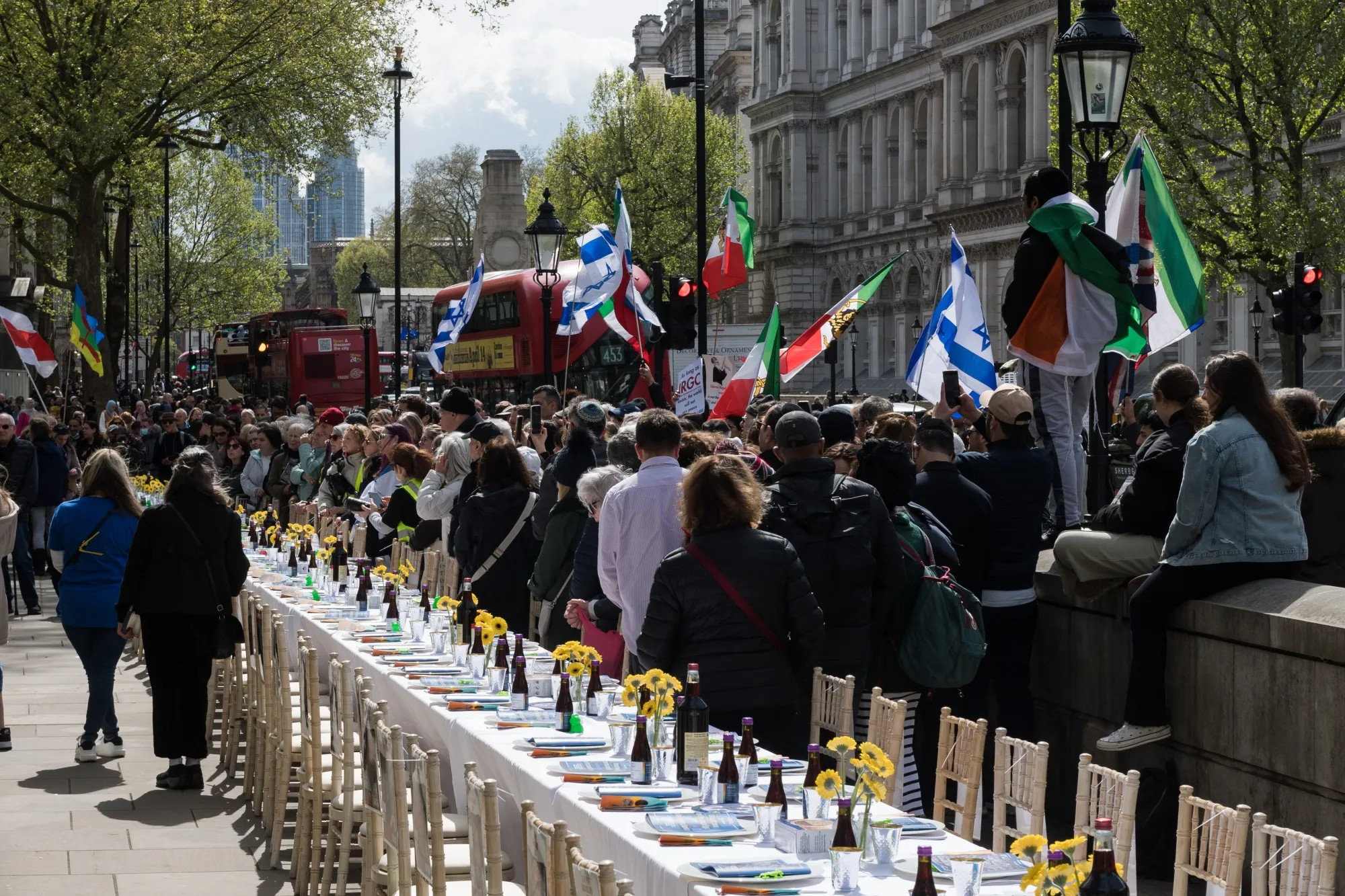 A Passover installation in London with&nbsp;133 empty chairs representing Israeli hostages in Gaza.
Photographer: Wiktor Szymanowicz/Future Publishing/Getty