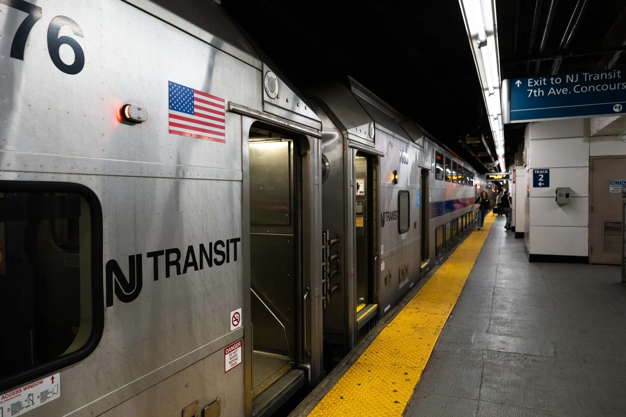 A New Jersey Transit train at Penn Station in New York.