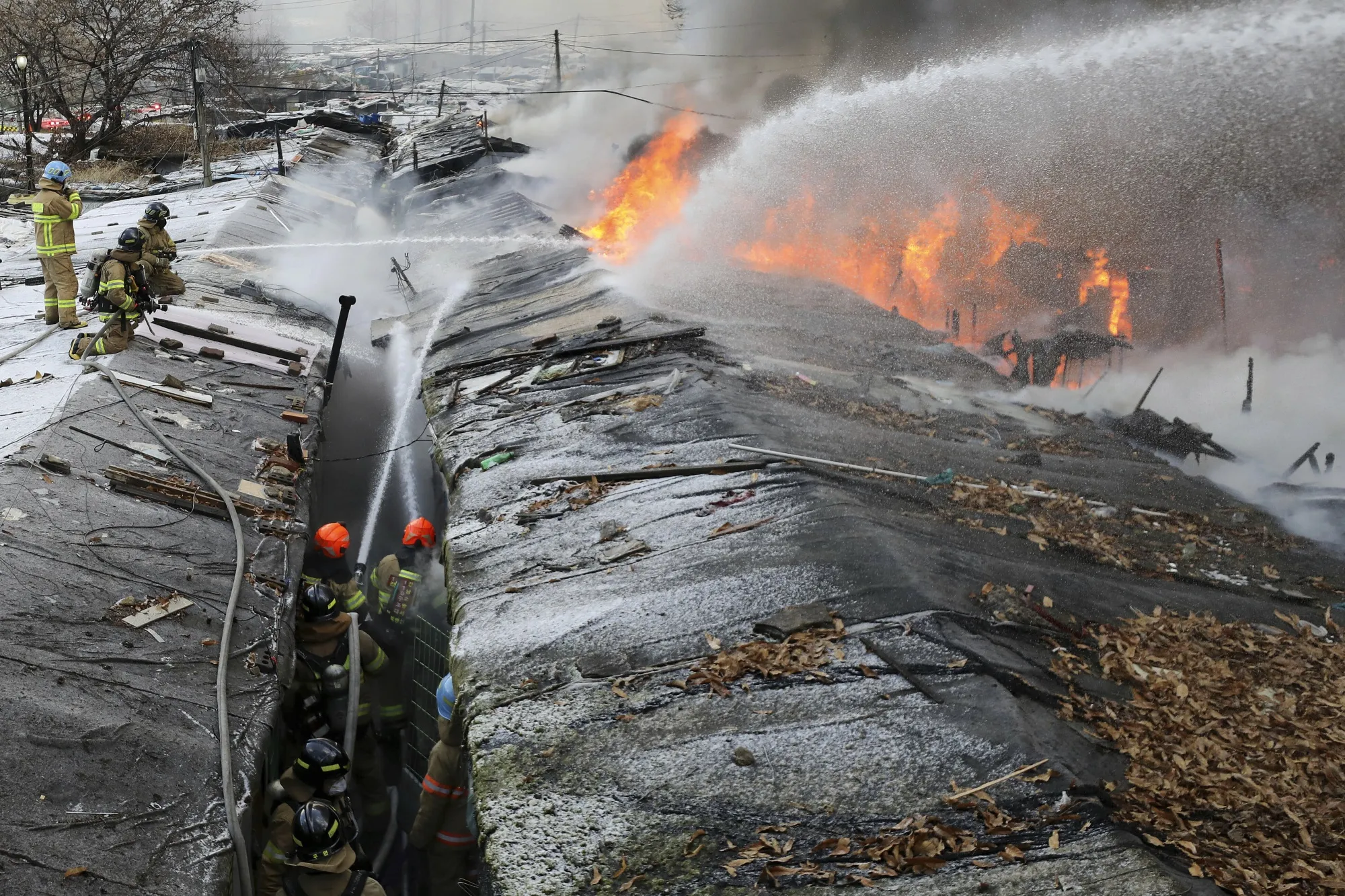 A fire at Guryong Village in Seoul on Jan. 20.