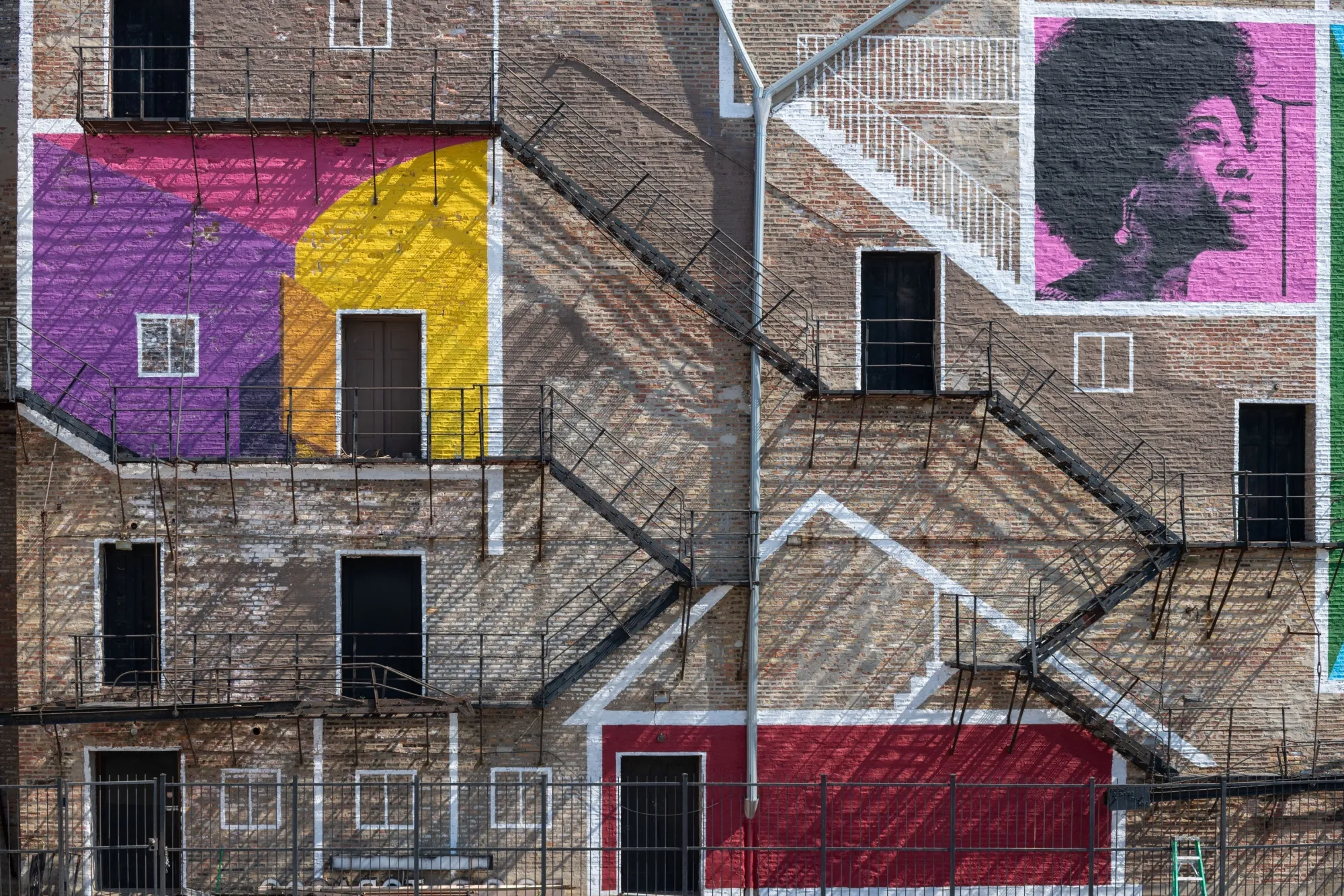 "Traces of Past Futures" by Manuel Herz covers&nbsp;one wall of the historic Central Park Theater in Chicago. The mural is part of the Chicago Architecture Biennial.