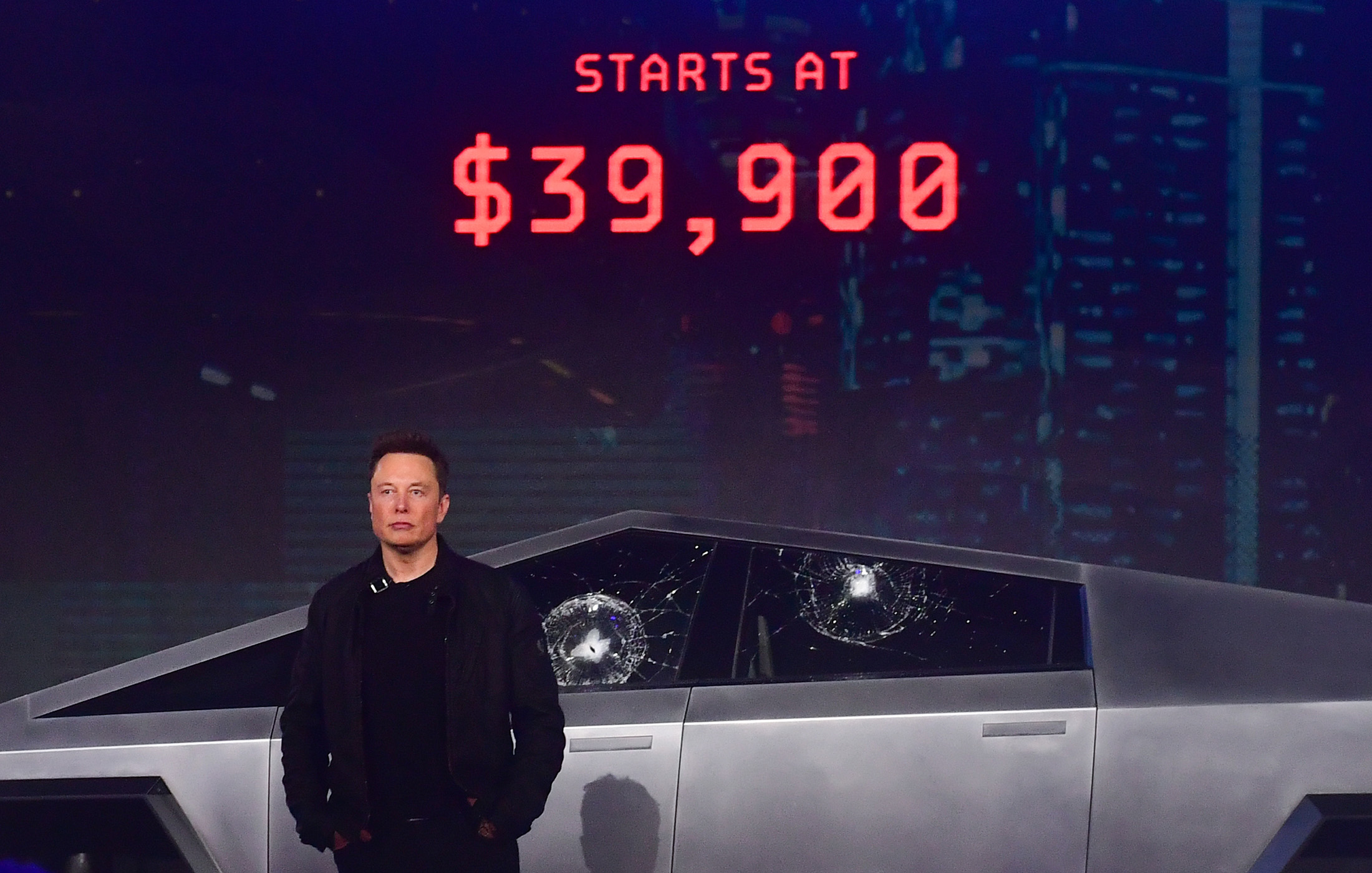 Elon Musk stands in front of the newly unveiled&nbsp;Cybertruck on Nov.&nbsp;21, 2019.&nbsp;