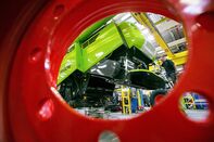 Combine harvesters on the production line in Germany.
