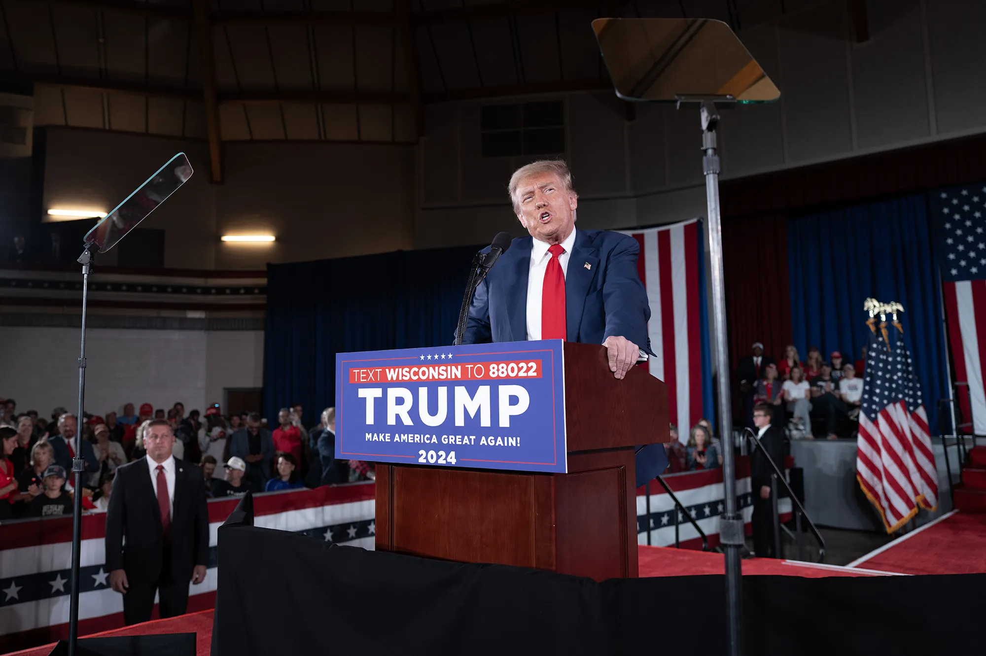 Donald Trump speaks at a campaign rally&nbsp;in Waukesha, Wisconsin.&nbsp;