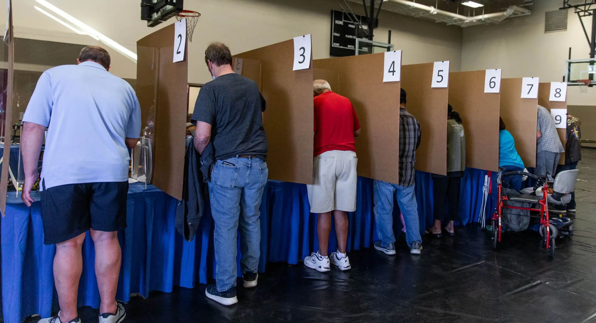 Voters register to cast ballots at an early voting polling location for the 2020 Presidential elections in Las Vegas, Nevada on Oct. 17.