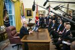 Donald Trump meets with Liu He during a trade meeting on Feb. 22.