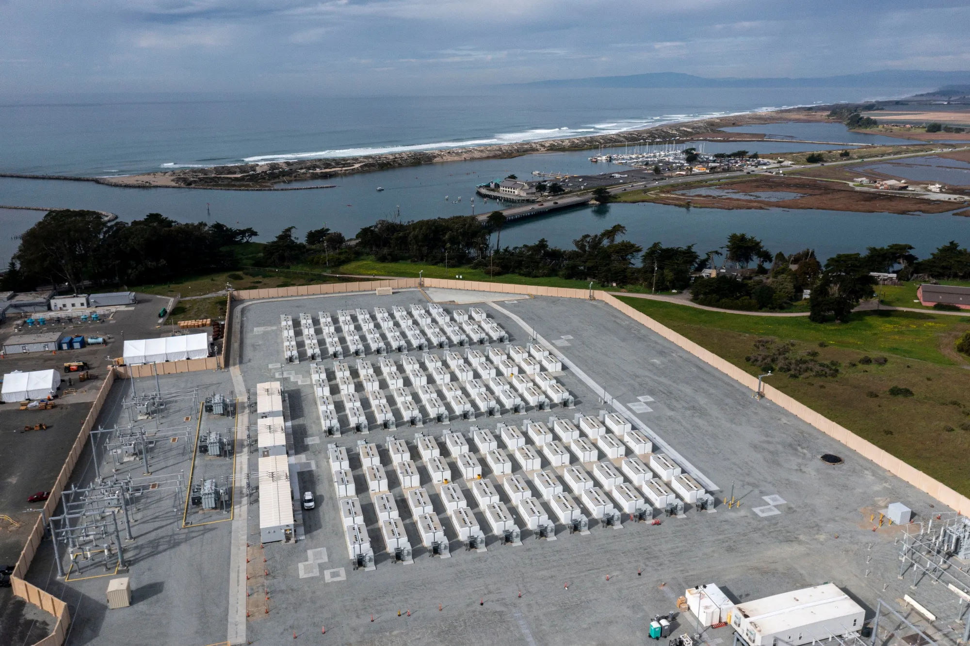 Batteries at a storage system in Moss Landing, California.