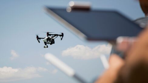 A drone being operated in the borough of Brooklyn, New York City.